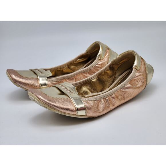 Prada Pink/Pewter Metallic Leather Elastic Loafer Flat Size 37.5 US 7 - Picture 2 of 15